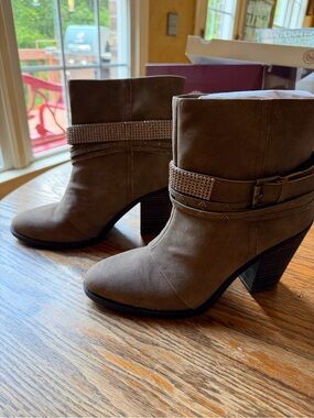 Suede Ankle Booties with Studded Strap - Taupe
